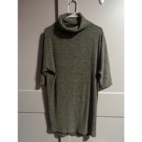 Anthropologie Everly Short Sleeve Turtleneck Ribbed Sweater Mini Dress Green L - Picture 1 of 5